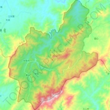 Topografische Karte 九连山国家级自然保护区, Höhe, Relief
