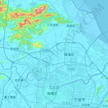 Topografische Karte 江北区, Höhe, Relief