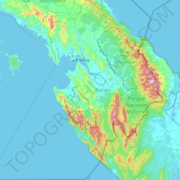 Topografische Karte Darién, Höhe, Relief