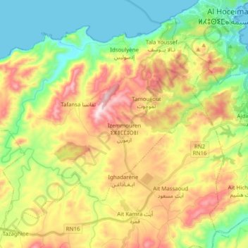 Topografische Karte Izemmouren, Höhe, Relief