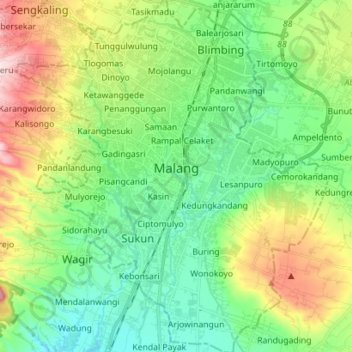 Topografische Karte Malang, Höhe, Relief