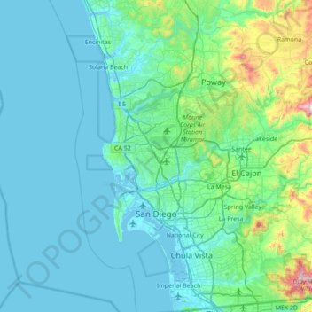 Topografische Karte San Diego, Höhe, Relief