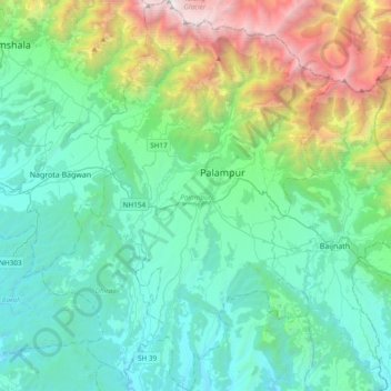 Topografische Karte Palampur, Höhe, Relief