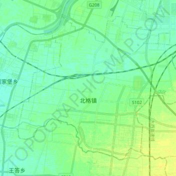 Topografische Karte 北格镇, Höhe, Relief