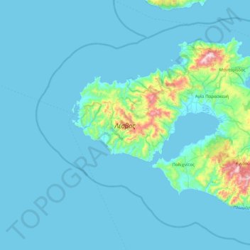 Topografische Karte Lesbos, Höhe, Relief