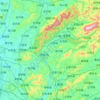 Topografische Karte 浏阳市, Höhe, Relief