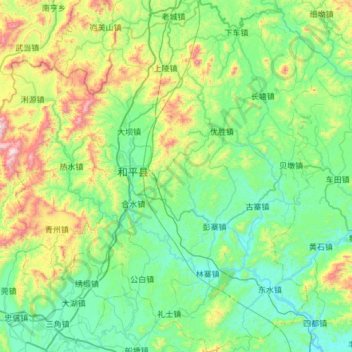 Topografische Karte 和平县, Höhe, Relief