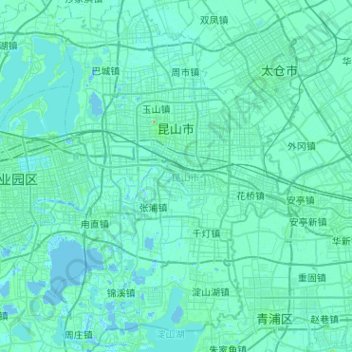 Topografische Karte 昆山市, Höhe, Relief