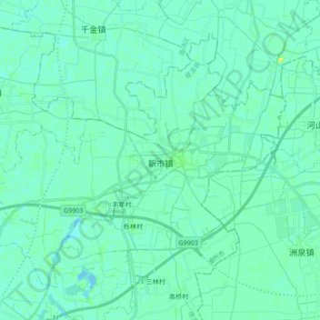 Topografische Karte 新市镇, Höhe, Relief