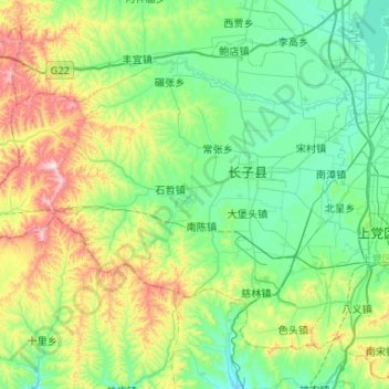 Topografische Karte 长子县, Höhe, Relief