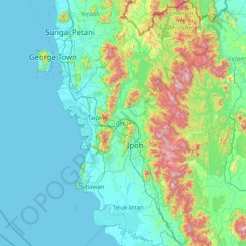 Topografische Karte Perak, Höhe, Relief