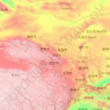 Topografische Karte 甘肃省, Höhe, Relief