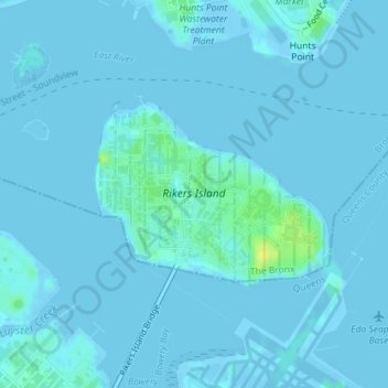 Topografische Karte Rikers Island, Höhe, Relief