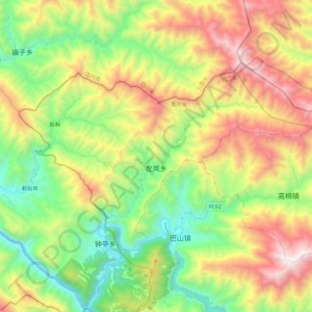 Topografische Karte 左岚乡, Höhe, Relief