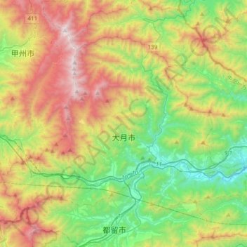 Topografische Karte Ōtsuki, Höhe, Relief