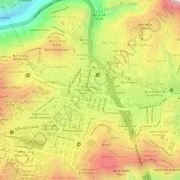 Topografische Karte Nueva Caracas, Höhe, Relief