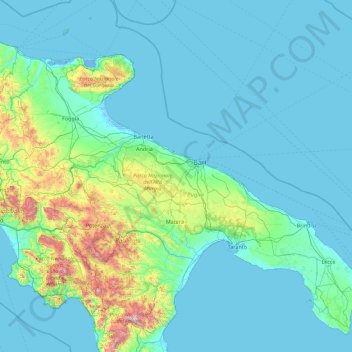 Topografische Karte Puglia, Höhe, Relief