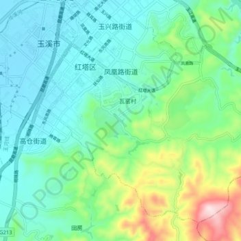 Topografische Karte 凤凰路街道, Höhe, Relief