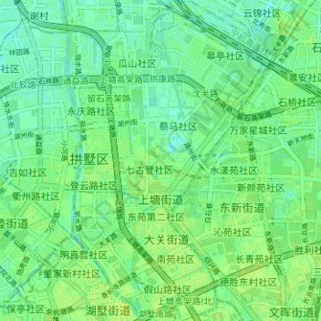 Topografische Karte 上塘街道, Höhe, Relief
