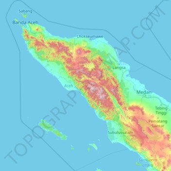 Topografische Karte Aceh, Höhe, Relief