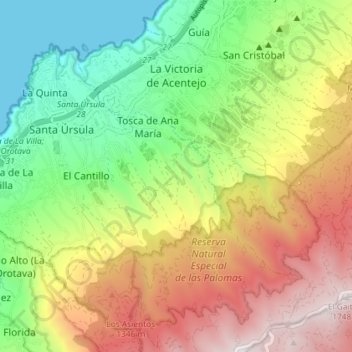 Topografische Karte La Victoria de Acentejo, Höhe, Relief