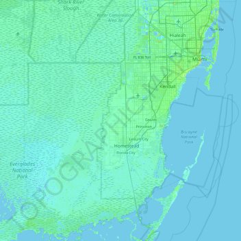 Topografische Karte Miami-Dade County, Höhe, Relief