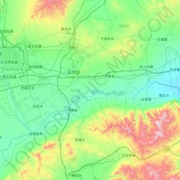 Topografische Karte 云州区, Höhe, Relief