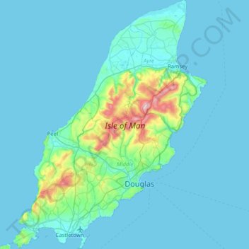 Topografische Karte Isle of Man, Höhe, Relief