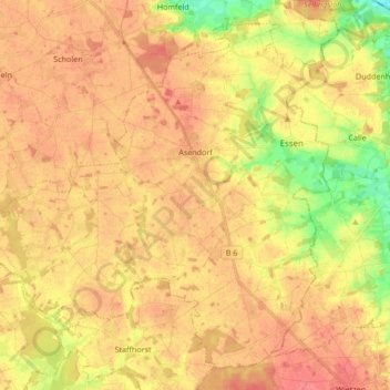 Topografische Karte Asendorf, Höhe, Relief