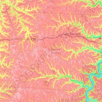Topografische Karte Belmont County, Höhe, Relief
