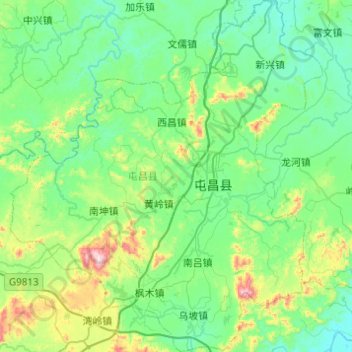 Topografische Karte 屯昌县, Höhe, Relief