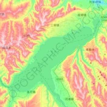 Topografische Karte 刘家峡水库, Höhe, Relief