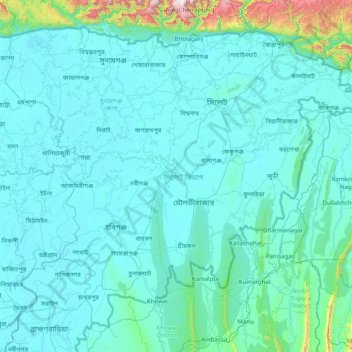 Topografische Karte Division Sylhet, Höhe, Relief