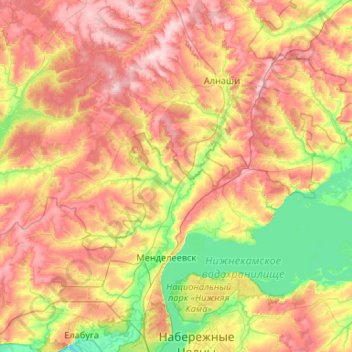 Topografische Karte Тойма, Höhe, Relief