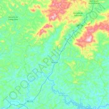 Topografische Karte Laranjal, Höhe, Relief