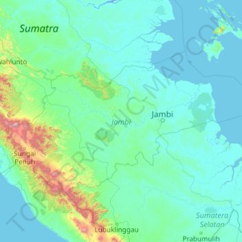 Topografische Karte Jambi, Höhe, Relief