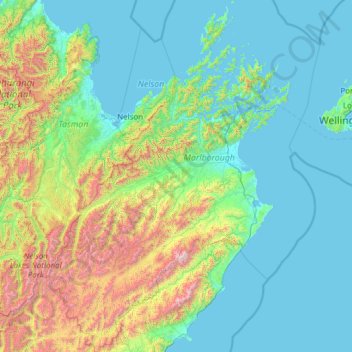 Topografische Karte Marlborough District, Höhe, Relief