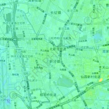 Topografische Karte 新泾镇, Höhe, Relief