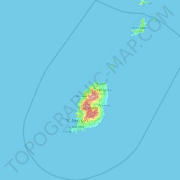 Topografische Karte Grenada, Höhe, Relief