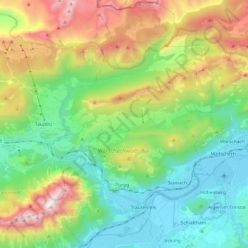 Topografische Karte Stainach-Pürgg, Höhe, Relief