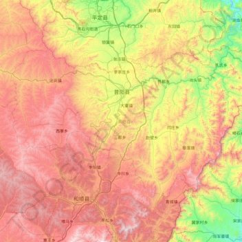 Topografische Karte 昔阳县, Höhe, Relief