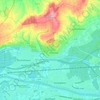 Topografische Karte 63477, Höhe, Relief