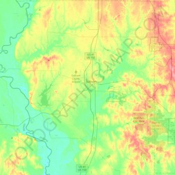 Topografische Karte Sullivan County, Höhe, Relief