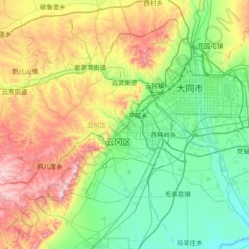 Topografische Karte 云冈区, Höhe, Relief