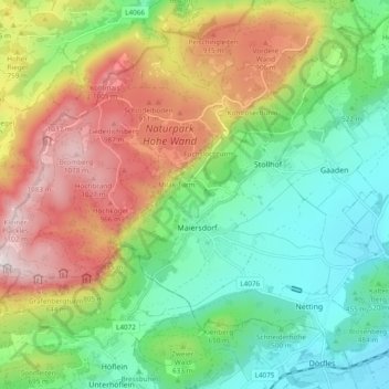 Topografische Karte Hohe Wand, Höhe, Relief