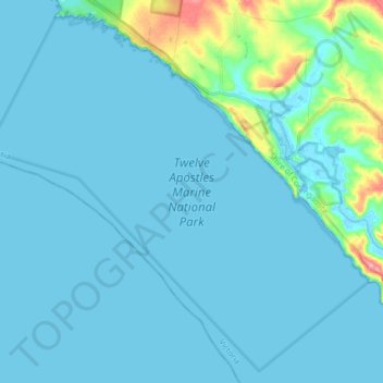 Topografische Karte Twelve Apostles Marine National Park, Höhe, Relief