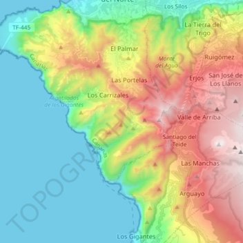 Topografische Karte Parque Rural de Teno, Höhe, Relief