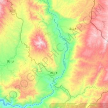 Topografische Karte 团田乡, Höhe, Relief