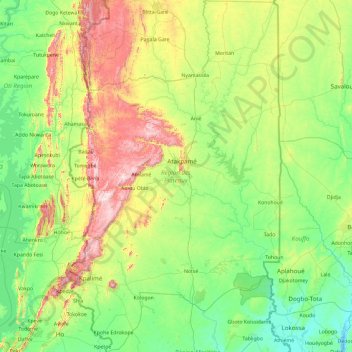 Topografische Karte Region Plateaux, Höhe, Relief