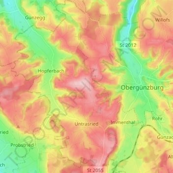 Topografische Karte Untrasried, Höhe, Relief